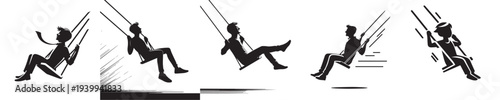 young man playing on a swing silhouette style