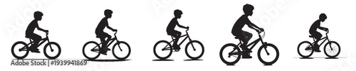 boy playing bicycle silhouette style