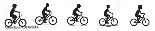 boy playing bicycle silhouette style