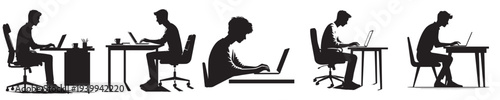young man playing on laptop silhouette style