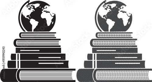 Symbolic representation of global knowledge and education through books and earth imagery
