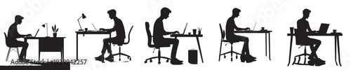 young man playing on laptop silhouette style