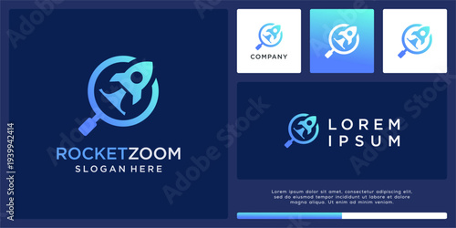 Rocket zoom logo design with magnifying