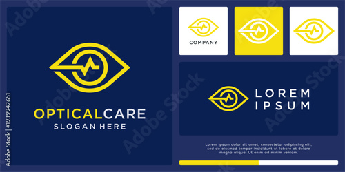 Optical care logo design with eye and pulse