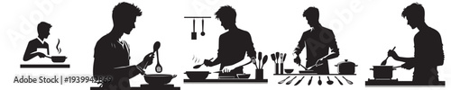 young man cooking silhouette style