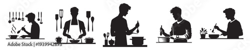 young man cooking silhouette style
