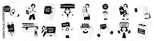 pack of flash sale doodle style icons