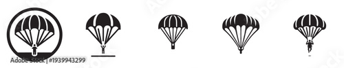 a collection of parachutes in a silhouette style