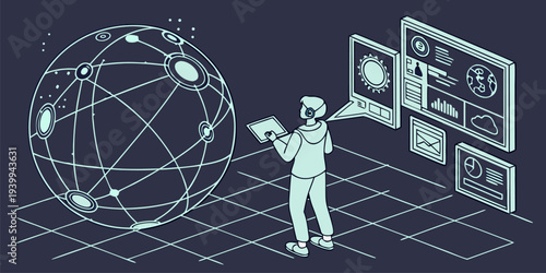 Digital sphere with bright data connections symbolizing artificial intelligence innovation and futuristic cyber technology environment.