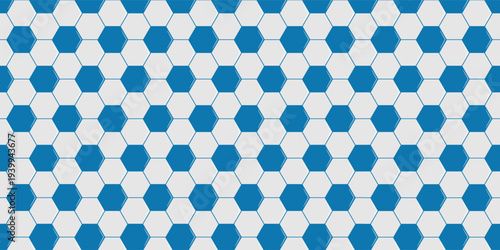 Seamless vector leather soccer ball pattern in blue and white colors. Soccer ball texture. Football ball texture background. Perfect for football or soccer background.