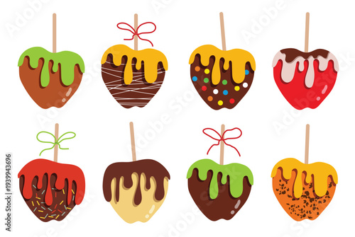  set of vector candied apples in caramel isolated apples 