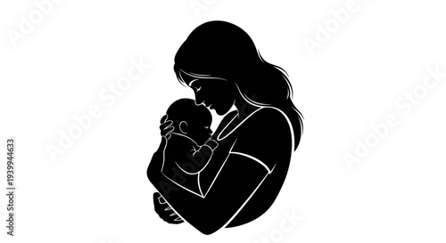 Loving mother holding and kissing her baby tenderly