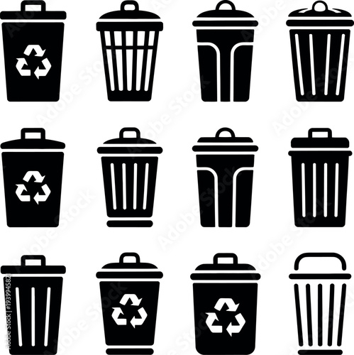 Collection of recycling and trash bin icons