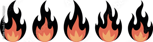 A row of five cartoon flame icons on a white background