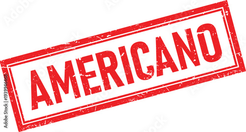 Red Americano Text, Distressed Rectangle Rubber Stamp Impression on Transparent Background