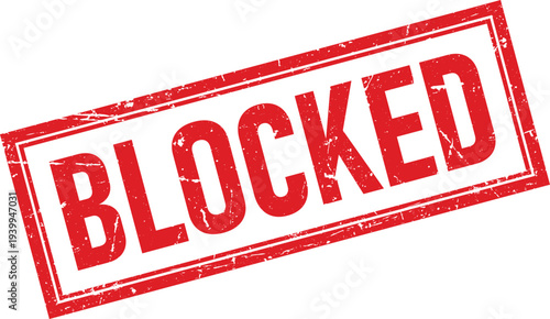 Distressed Red BLOCKED Text Square Rubber Stamp Impression on White Background