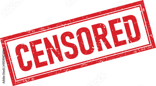 Red Censored Text Distressed Rubber Stamp Effect Rectangle Border on White