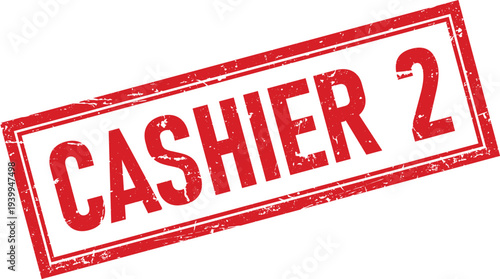 Distressed Red Cashier 2 Rubber Stamp with Square Frame on White