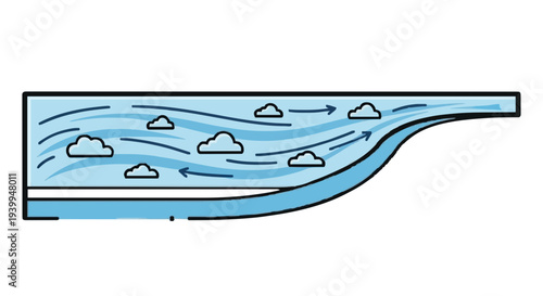 Illustration depicting airflow dynamics with cloudy sky simulation for meteorological or aerodynamic study