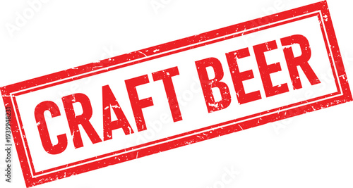 Red Distressed Rectangular Rubber Stamp with Craft Beer Isolated on White