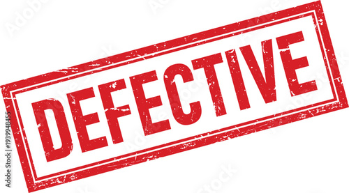 Red Defective Text Distressed Rectangle Rubber Stamp Design Isolated on White