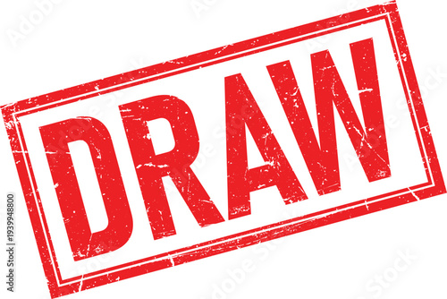 Red Distressed Rubber Stamp Impression of the Word DRAW on White