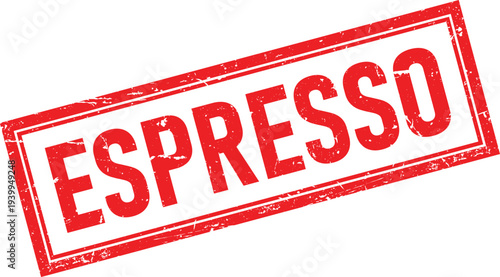 Red Distressed Espresso Text Rubber Stamp Impression Isolated on White Background