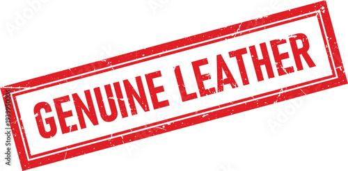 Red Distressed Genuine Leather Text Square Rubber Stamp Impression on White