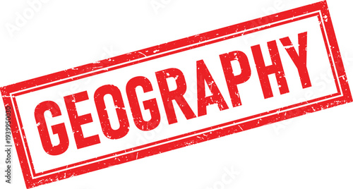 Geography Text in Red Distressed Rectangular Rubber Stamp Style Isolated