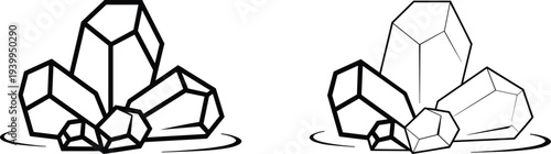 Crystal gemstone outline vector illustration showing geometric mineral rock shapes, minimal line art set for jewelry design, geology concept and decorative elements