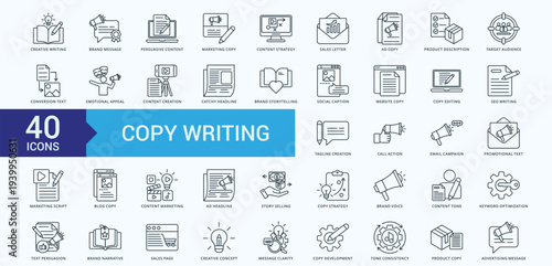 Copy Writing Icon Pack Illustration Vector Line Style