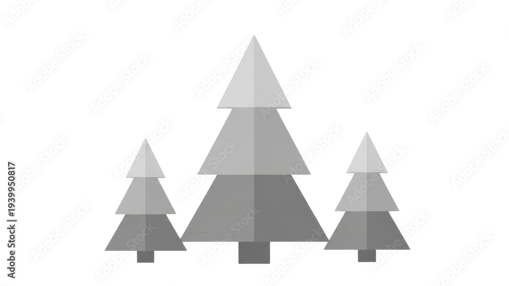 Fototapeta premium Minimalist Gray Flat Design Tree Icons, No Background