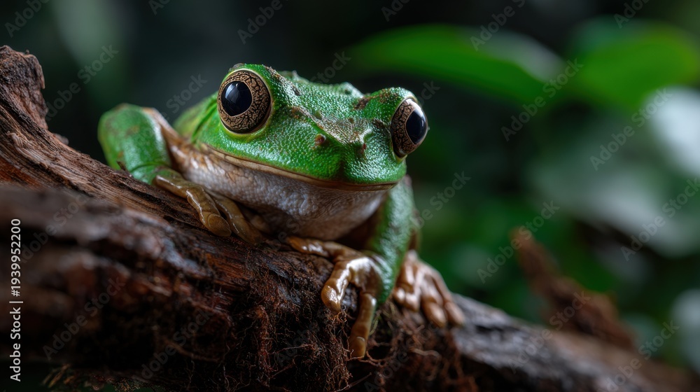 Obraz premium Gliding frog (Rhacophorus reinwardtii) sitting on a branch