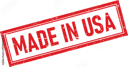 Red Distressed Rubber Stamp Impression with Made In USA Text on White