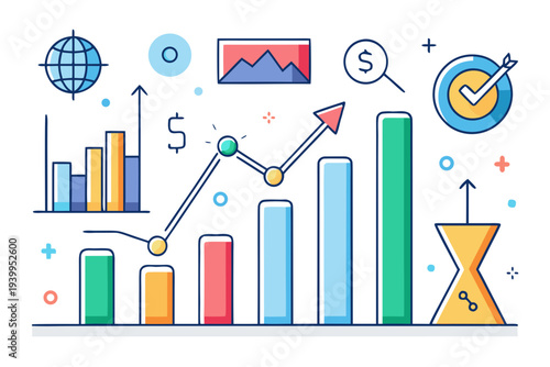 Wallpaper Mural A colorful vector graphic illustrating business growth and financial success with various charts and symbols Torontodigital.ca