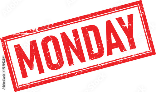 Red Distressed Rubber Stamp Impression with Monday Text and Square Border Design