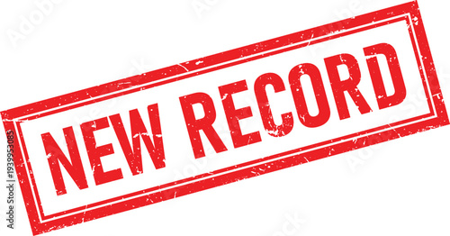 New Record Red Ink Rectangle Rubber Stamp with Distressed Texture and Double Border