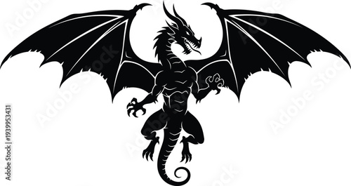 A mystical dragon silhouette with wings spread wide in a dramatic pose