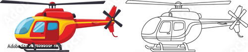 Colorful cartoon helicopter and its outline version a fun vector illustration for childrens books coloring activities or transportation themes isolated on white background