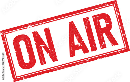 On Air Text in a Red Distressed Square Rubber Stamp Style
