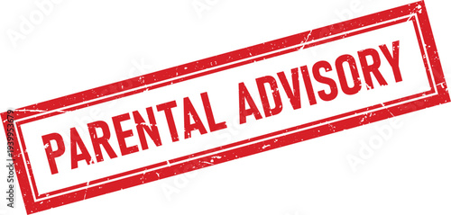 Parental Advisory Distressed Red Ink Stamp Impression on Transparent Background Isolated