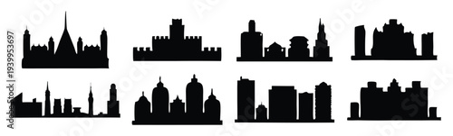 city silhouettes set isolated flat illustration on white