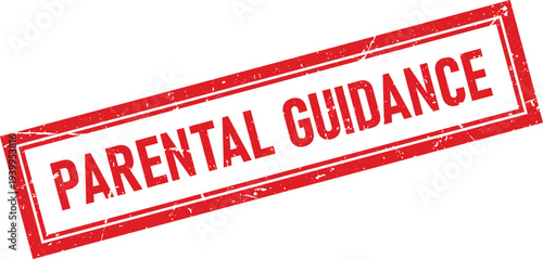 Red Distressed Rectangular Rubber Stamp Impression with Parental Guidance Text on White