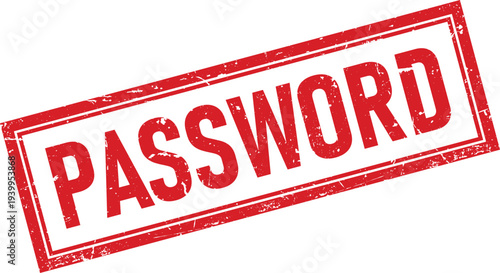 Red PASSWORD Text Distressed Rubber Stamp Impression with Rectangle Border on White