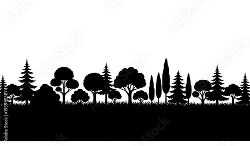 Forest silhouette panorama woodland tree skyline vector isolated on white