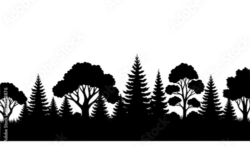 Forest silhouette border with woodland trees vector nature landscape isolated on white