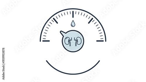 Kidney Function Gauge Meter Icon Depicting Renal Performance Monitoring Healthcare Analytics Risk Assessment And Clinical Data Management Concept