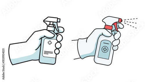 Hand Sanitizer Spray And Surface Disinfection Process Illustration Representing Workplace Hygiene Compliance Corporate Health Safety Standards And Risk Prevention Strategy