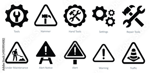 set of under construction icons as settings repair