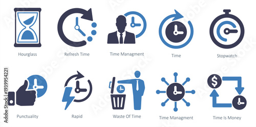 set of mix icons as time stopwatch hourglass